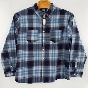 Grizzly Griptape Mens 2XL Blue Plaid Flannel Long Sleeve Button Down Shirt NEW